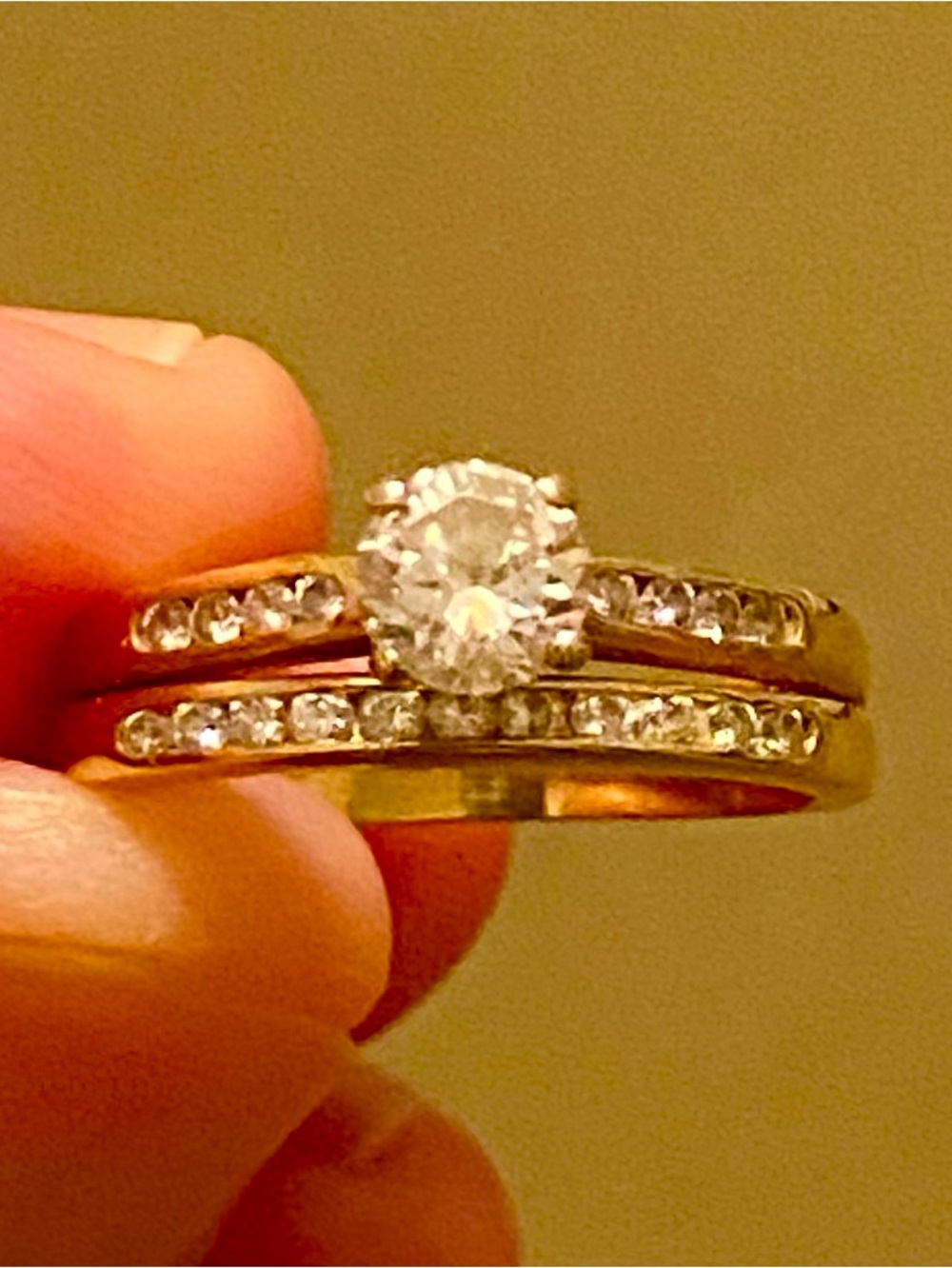 14K Gold .5CT Real Diamond Engagement Ring & .2CT Wedding Band Set. Size 5.